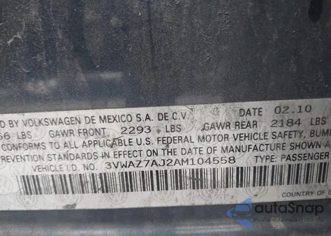 2010 Volkswagen Jetta Limited Edition from USA, damaged, VIN 3VWAZ7AJ2AM104558